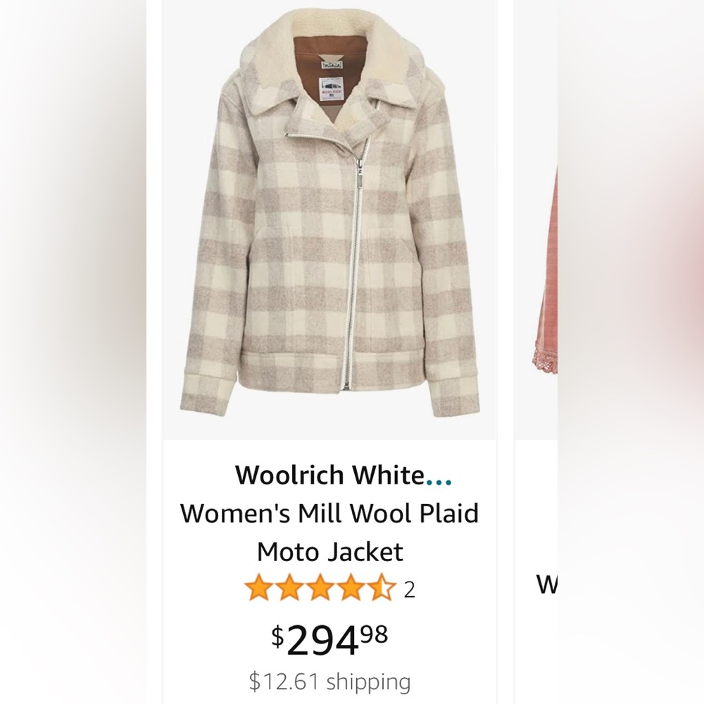 Woolrich Wool Sherpa moto jacket beige plaid - Picture 6 of 7